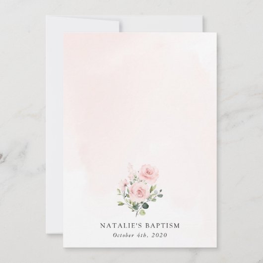 Blush Pink Flowers, Greenery, Boho, Floral Baptism Einladung (Rückseite)