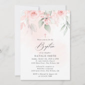 Blush Pink Flowers, Greenery, Boho, Floral Baptism Einladung (Vorderseite)