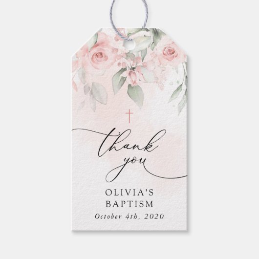 Blush Pink Flowers, Greenery, Boho, Floral Baptism Geschenkanhänger (Vorderseite)