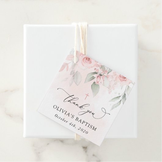 Blush Pink Flowers, Greenery, Boho, Floral Baptism Geschenkanhänger (Beispiel)