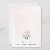 Blush Pink Flowers, Greenery, First Holy Communion Einladung (Rückseite)