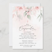 Blush Pink Flowers, Greenery, Floral Confirmation Einladung (Vorderseite)