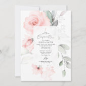 Blush Pink Flowers, Greenery, Floral Confirmation Einladung (Vorderseite)