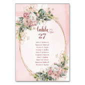 Blush Pink Flowers Greenery Gold Glitter Table Sig Tischnummer (Rückseite)