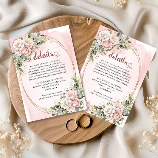 Blush Pink Flowers Greenery Wedding Details Card Begleitkarte