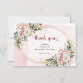 Blush Pink Flowers Greenery Wedding Thank You Card Dankeskarte (Vorderseite)