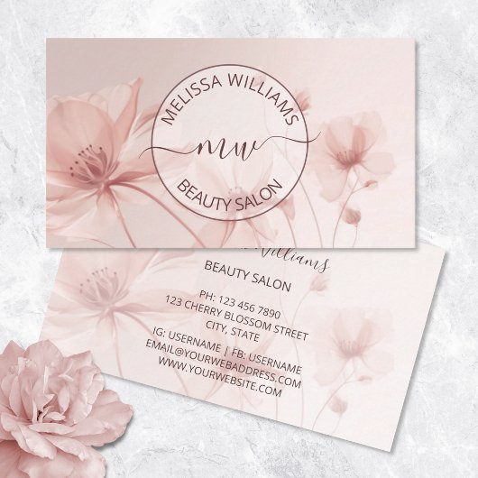 Blush Pink Flowers Logo Visitenkarte
