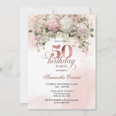 Blush Pink Flowers Rose Gold 50th Birthday Party  Einladung (Vorderseite)