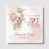 Blush Pink Flowers Rose Gold 50th Birthday Party  Gästebuch (Vorderseite)