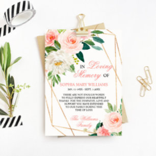 Blush Pink Flowers Sympathy Memory Dankeskarte