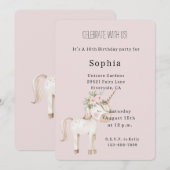 Blush Pink Flowers Unicorn Birthday Einladung (Vorne/Hinten)