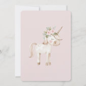 Blush Pink Flowers Unicorn Birthday Einladung (Rückseite)