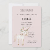 Blush Pink Flowers Unicorn Birthday Einladung (Vorderseite)