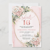 Blush Pink Flowers with Greenery Sweet Sixteen Einladung (Vorderseite)