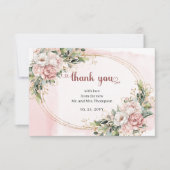 Blush Pink Flowers with Greenery Wedding Thank You Dankeskarte (Vorderseite)