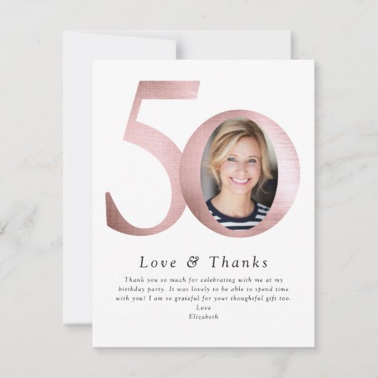 Blush Pink Foil 50 & Fabulous Foto Dankeskarte (Vorderseite)