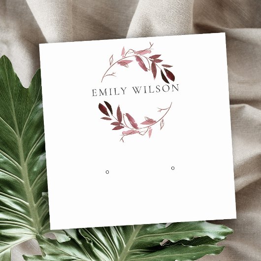 BLUSH PINK FOLIAGE WATERCOLOR EARRING DISPLAY LOGO QUADRATISCHE VISITENKARTE