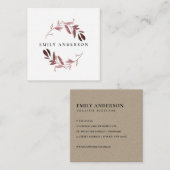 BLUSH PINK FOLIAGE WATERCOLOR WREATT BERUFLICH QUADRATISCHE VISITENKARTE (Vorne/Hinten)