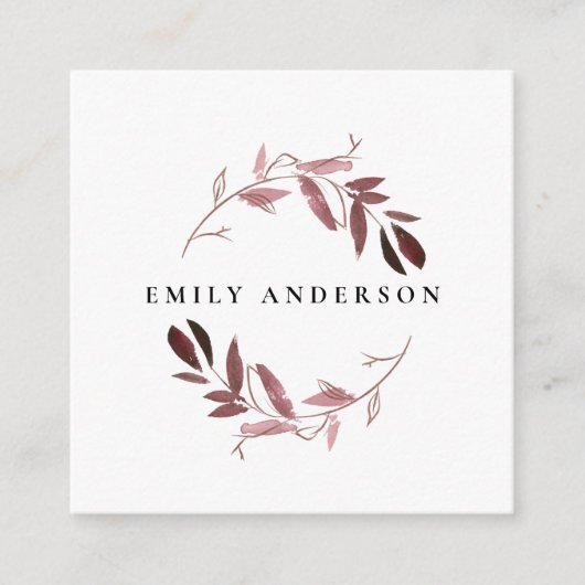 BLUSH PINK FOLIAGE WATERCOLOR WREATT BERUFLICH QUADRATISCHE VISITENKARTE (Vorderseite)