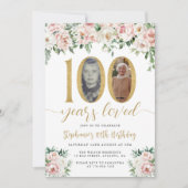 Blush Pink Foto 100. Geburtstag Einladung (Vorderseite)