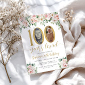 Blush Pink Foto 100. Geburtstag Einladung