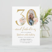 Blush Pink Foto 30. Geburtstag Einladung (Stehend Vorderseite)