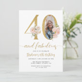 Blush Pink Foto 40. Geburtstag Einladung (Stehend Vorderseite)