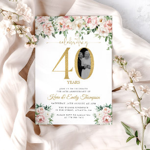 Blush Pink Foto 40 Jahre Jubiläum Einladung