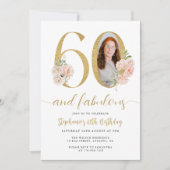 Blush Pink Foto 60. Geburtstag Einladung (Vorderseite)