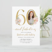 Blush Pink Foto 60. Geburtstag Einladung (Stehend Vorderseite)
