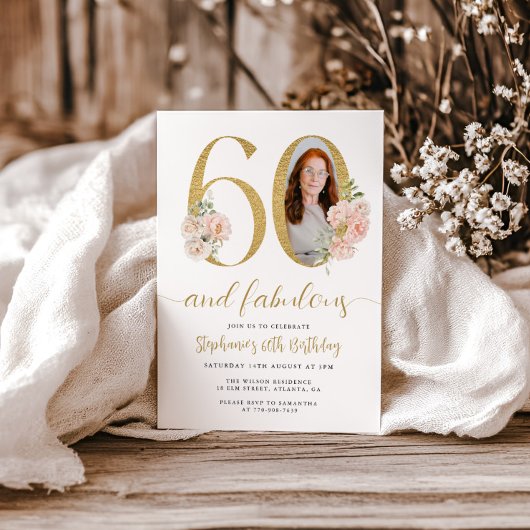 Blush Pink Foto 60. Geburtstag Einladung