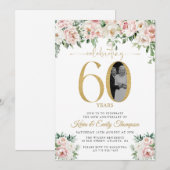 Blush Pink Foto 60 Jahre alt Einladung (Vorne/Hinten)