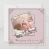Blush Pink Foto Christening Einladung (Vorderseite)