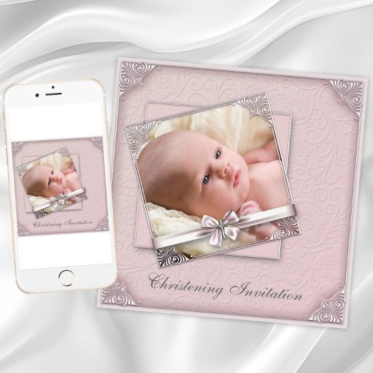 Blush Pink Foto Christening Einladung