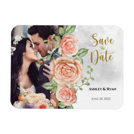 Blush Pink Foto Hochzeit Speichern Sie das Datum Magnet (Horizontal)