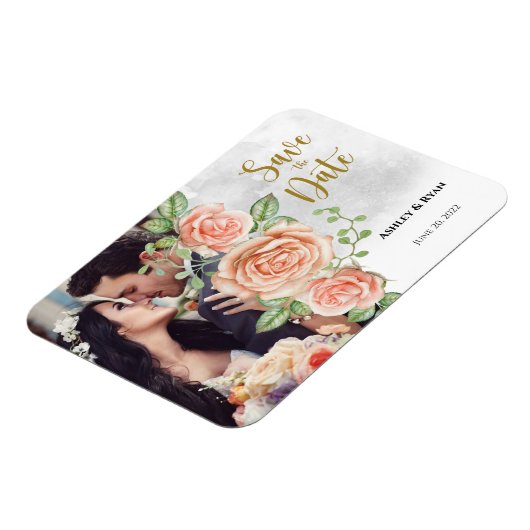 Blush Pink Foto Hochzeit Speichern Sie das Datum Magnet (Linke Seite)