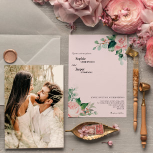 Blush Pink Foto Hochzeitsempfang Einladung