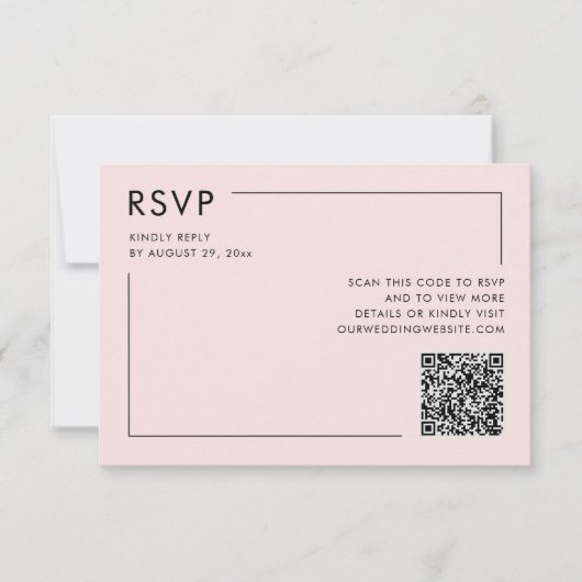 Blush Pink Foto QR Code Hochzeitsszenierung RSVP U Karte (Vorderseite)