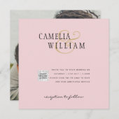Blush PINK Foto Wedding Invite QR Code Retten Datu (Vorne/Hinten)