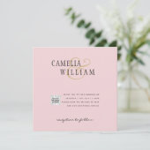 Blush PINK Foto Wedding Invite QR Code Retten Datu (Stehend Vorderseite)