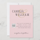 Blush PINK Foto Wedding Invite QR Code Retten Datu Einladung (Vorderseite)
