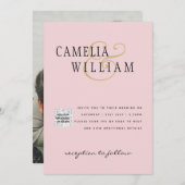 Blush PINK Foto Wedding Invite QR Code Retten Datu Einladung (Vorne/Hinten)