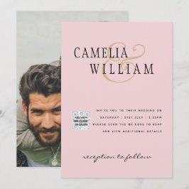 Blush PINK Foto Wedding Invite QR Code Retten Datu Einladung