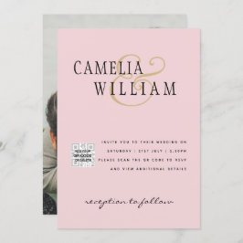 Blush PINK Foto Wedding Invite QR Code Retten Datu Einladung