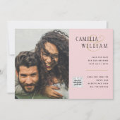 Blush PINK Foto Wedding Invite QR Code Retten Datu Einladung (Vorderseite)