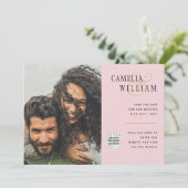 Blush PINK Foto Wedding Invite QR Code Retten Datu Einladung (Stehend Vorderseite)