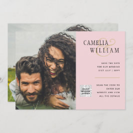Blush PINK Foto Wedding Invite QR Code Retten Datu Einladung