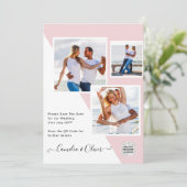 Blush PINK Foto Wedding Invite QR Code Retten Datu Einladung (Stehend Vorderseite)