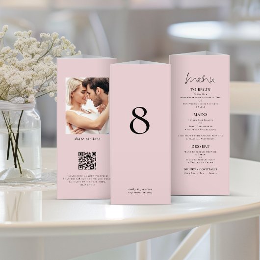 Blush Pink Foto Wedding Menu Table No Trifold