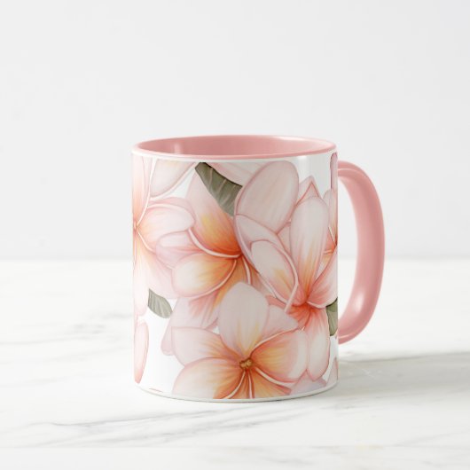 Blush Pink Frangipani Ceramic Combo Mug Tasse (VorderseiteRechts)